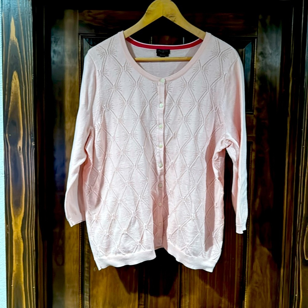 Darling pale pink Talbots 2X cardigan.